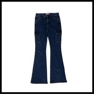 Brownie Dark Wash Bootcut Flare Cargo Jeans